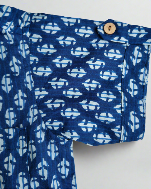 Boys Cotton Indigo Half Sleeve shirt with white patterns 