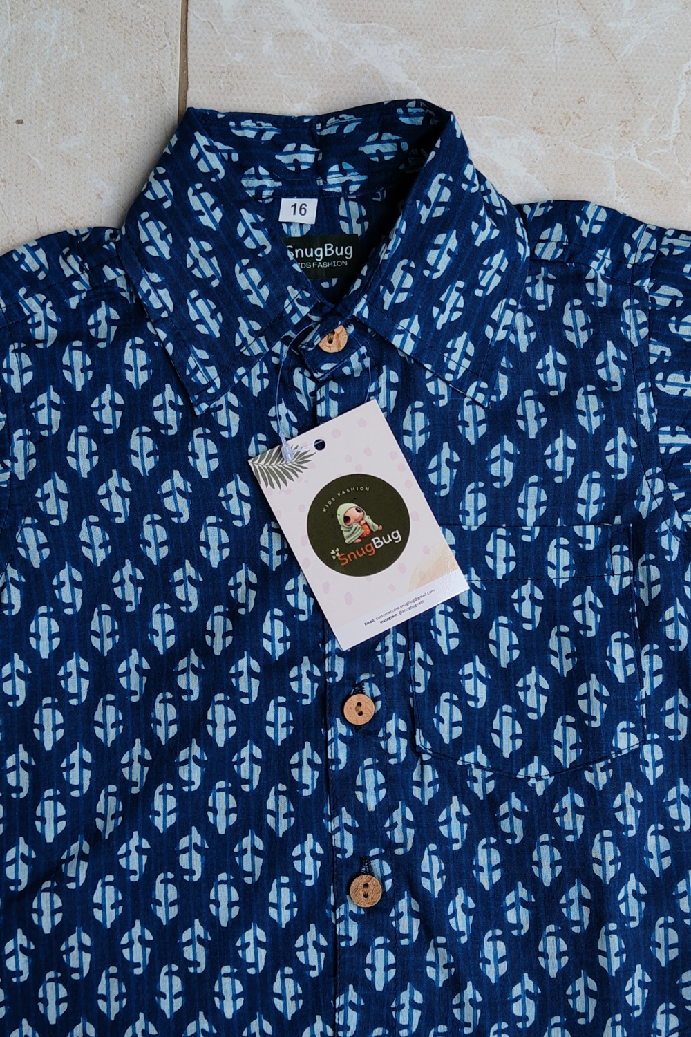 Boys Midnight Mosaic Indigo Half Sleeve Cotton Shirt | Aruvo