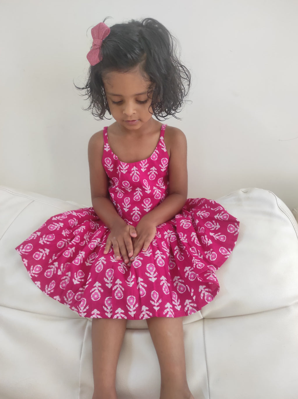 Pure cotton block printed girls summer frock | Aruvo