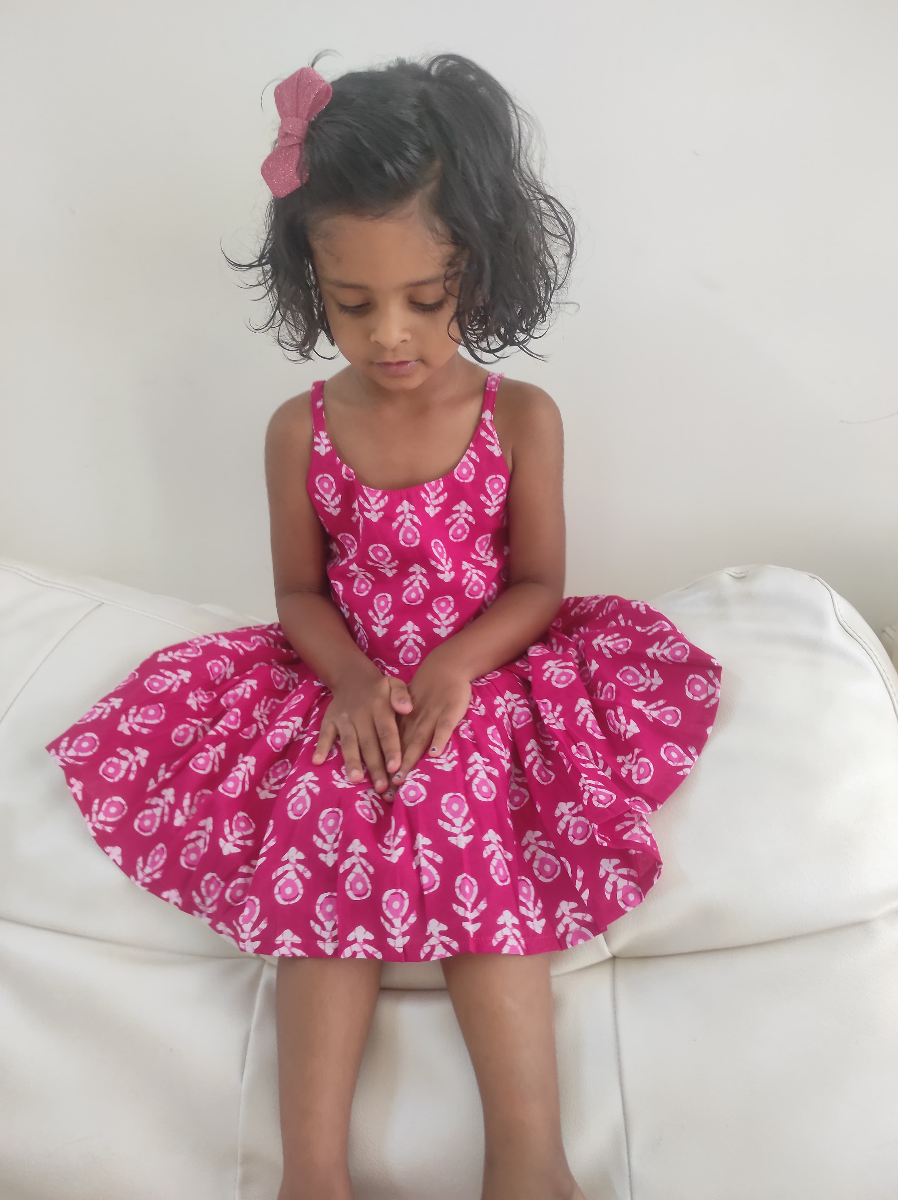 Pure cotton block printed girls summer frock | Aruvo
