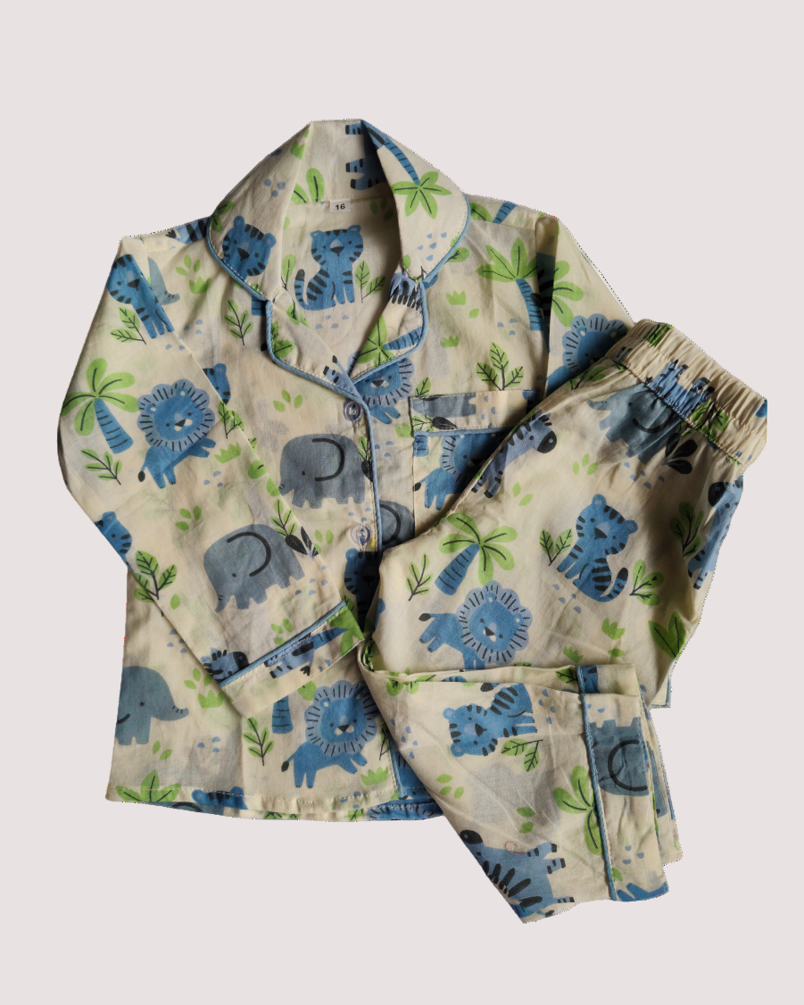 Fat Elephant printed full sleeve kids cotton night wear