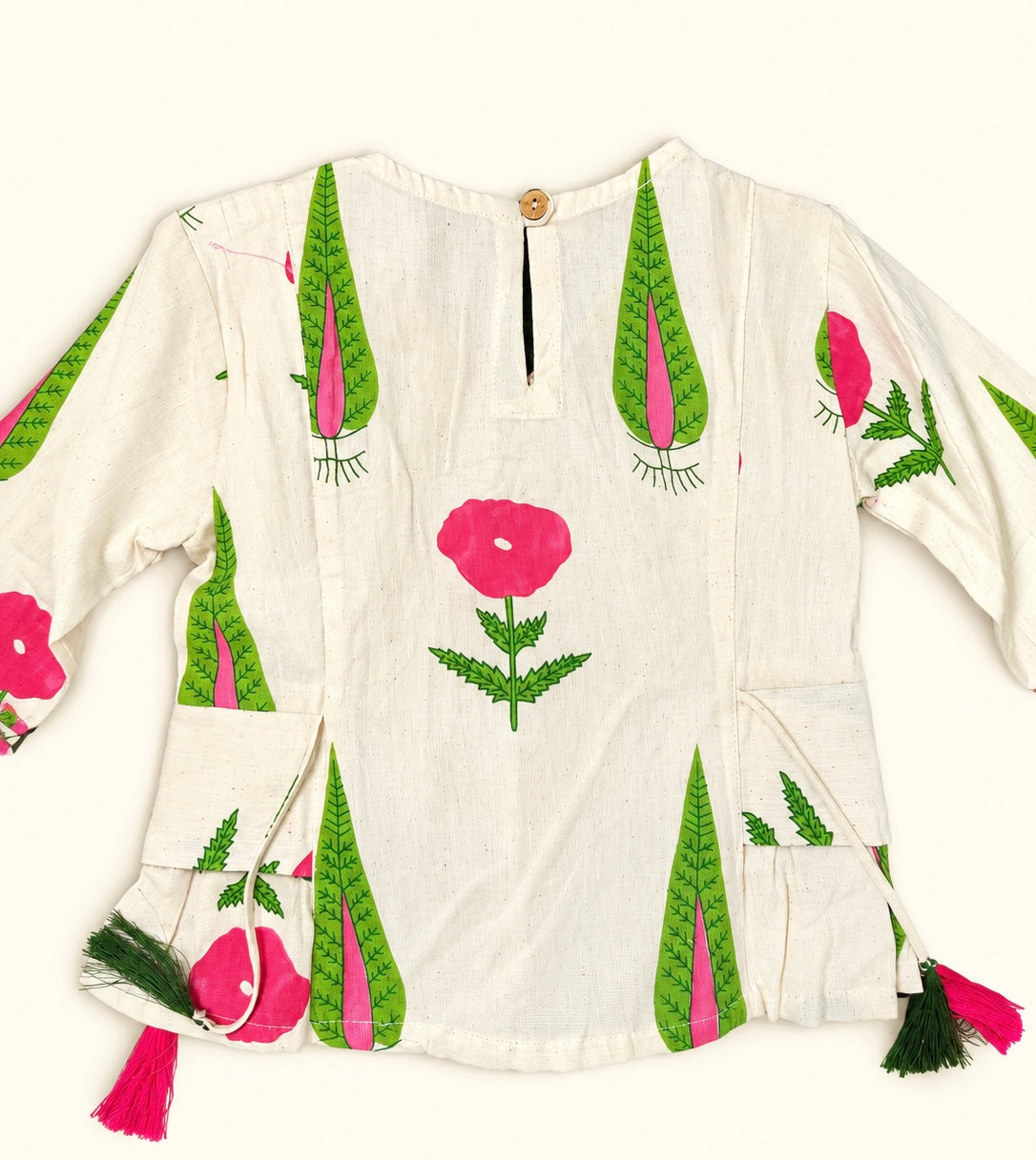 Girls Ivory Bloom Co-ord Set | Pure Cotton Three-Fourth Sleeve | Aruvo™