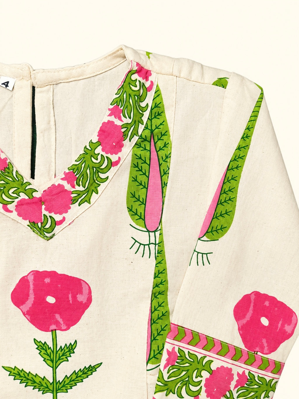 Girls Ivory Bloom Co-ord Set | Pure Cotton Three-Fourth Sleeve | Aruvo™