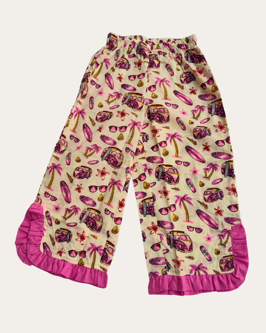 Girls Premium pink and beige cotton fabric frill pajama on white background