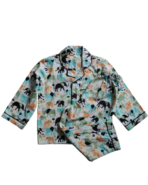 Kids Cotton Elephant Print Full Sleeve Night Suit Set