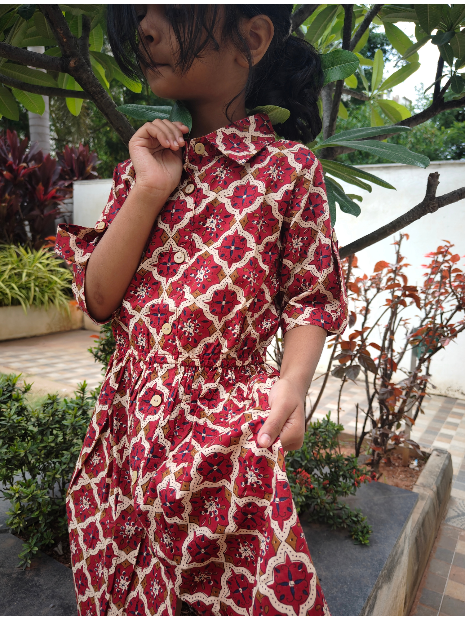 Shop Girls Cotton Frock - Half Sleeve Collar Dress | Aruvo