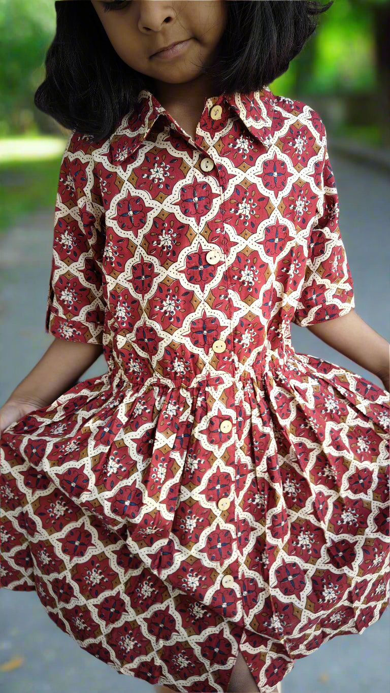 Shop Girls Cotton Frock - Half Sleeve Collar Dress | Aruvo