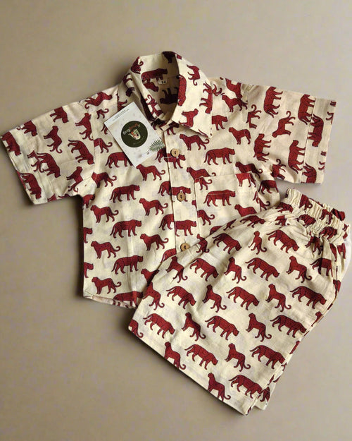 SnugBug Pure cotton Tiger Printed Boys Summer Co-ord set