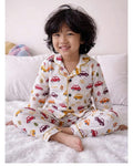 A toddler wearing car print white full sleeve pure cotton night suit set