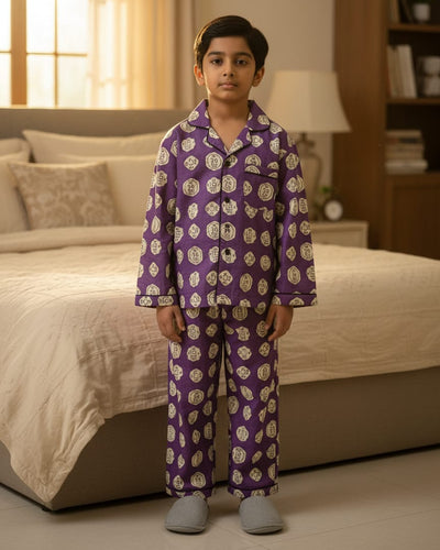 Kids Purple Full Sleeve night Suit set for summer