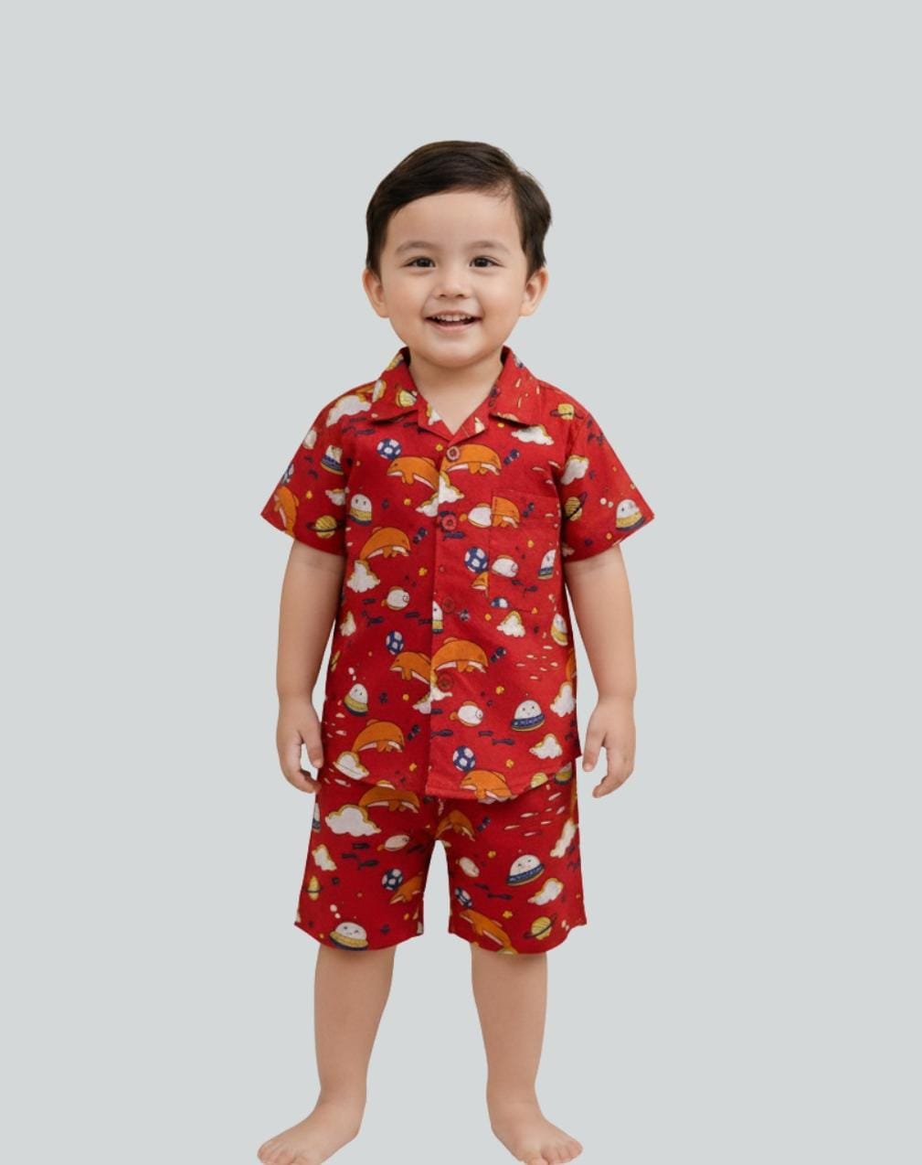 Boys Cotton Shorts Set | Hand Block Dolphin Print Co-ord Set | Aruvo