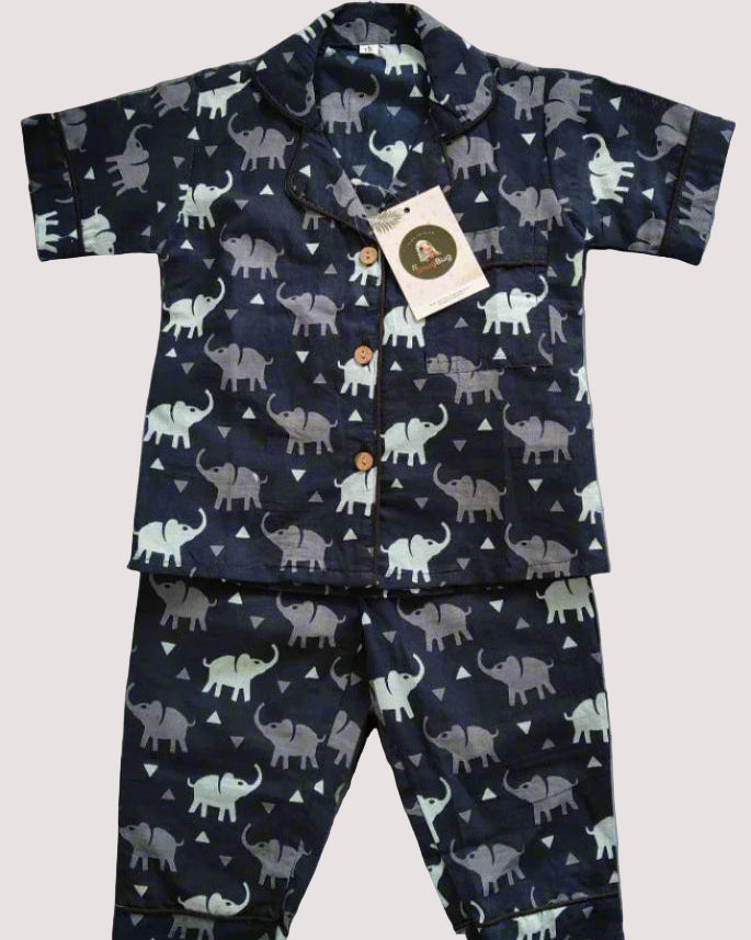 Kids Unisex Elephant Printed Half Sleeve Cotton Night Suit