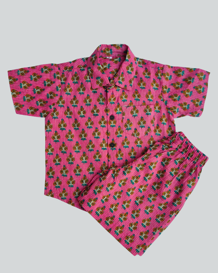 SnugBug Pure Cotton Pink Girls half sleeve shorts set