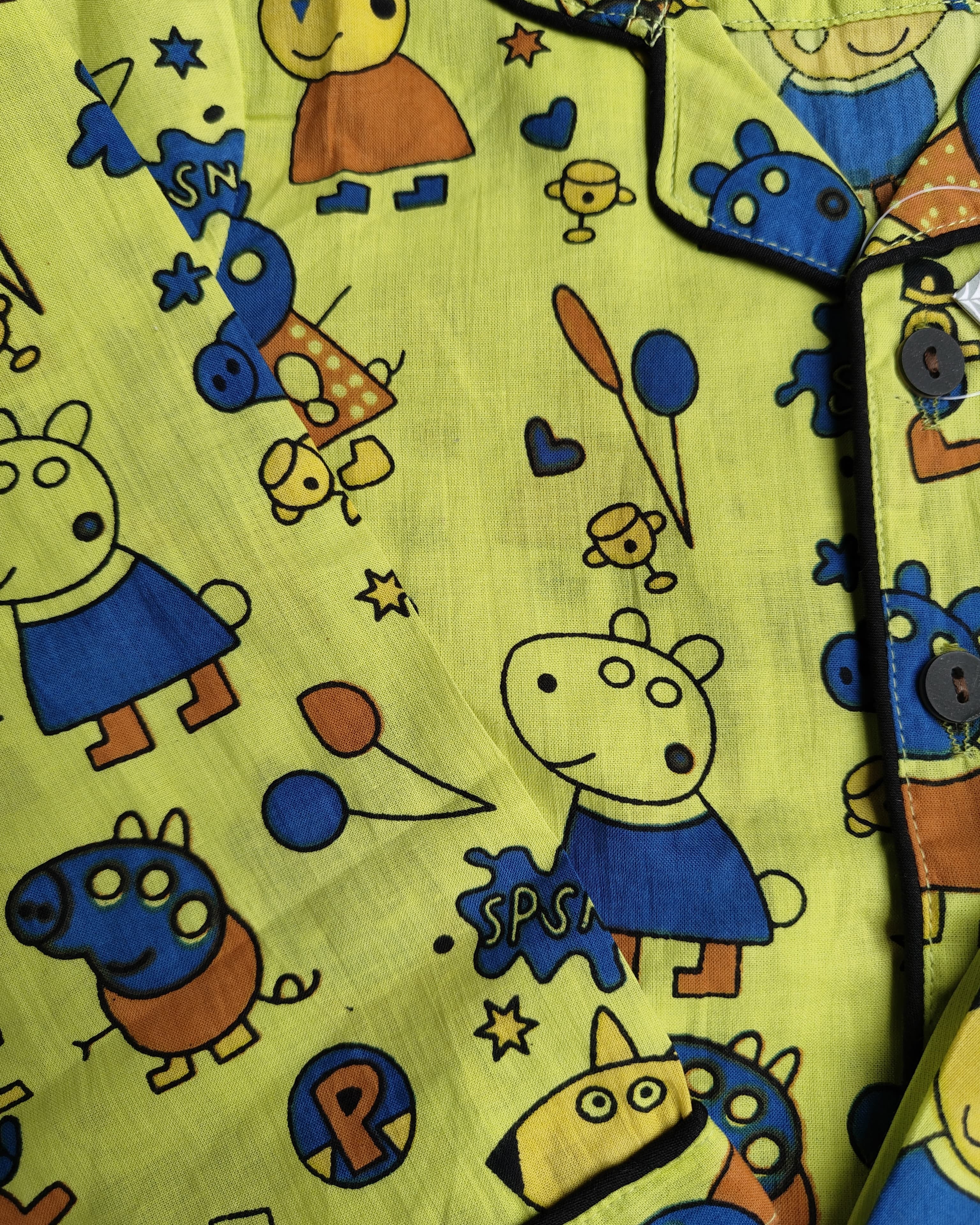 SnugBug Green Peppa Printed Full Sleeve Cotton NightSuit for boys and girls