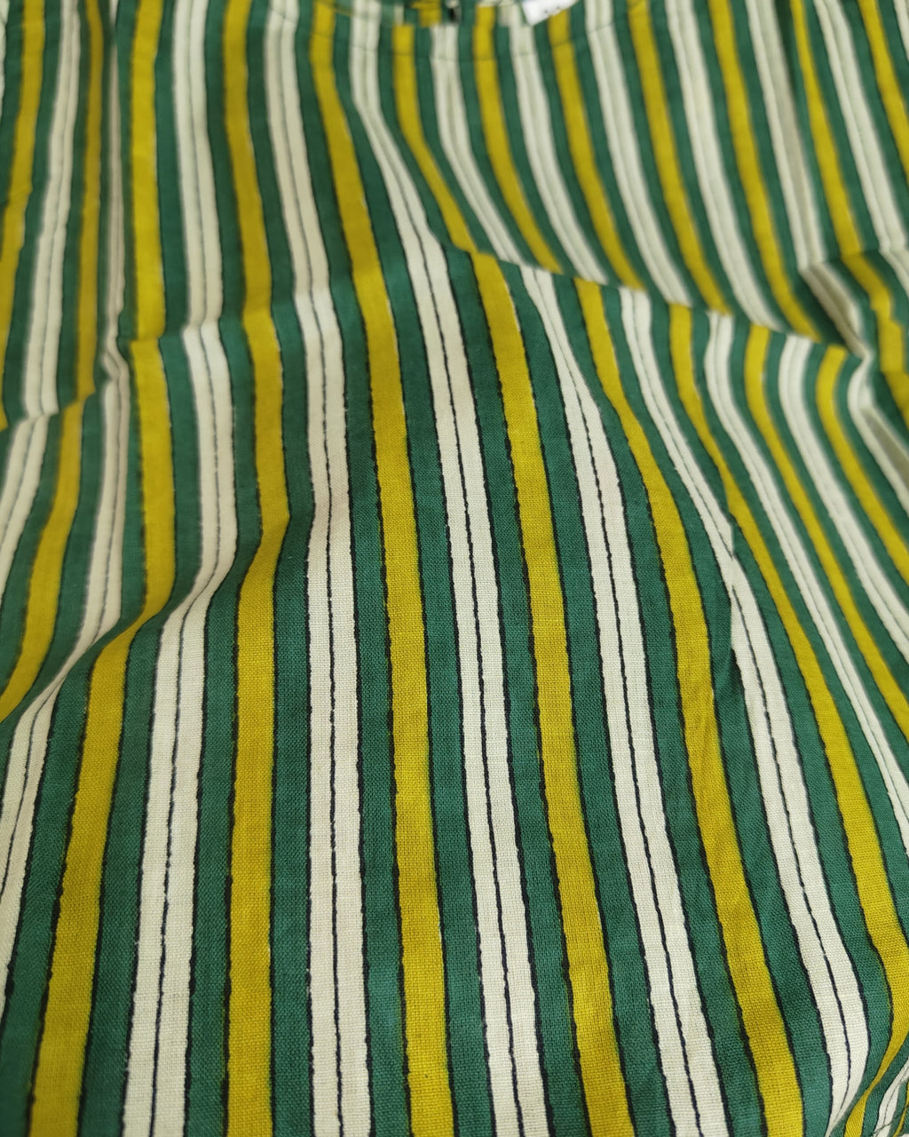 Striped pure cotton fabric in green white color