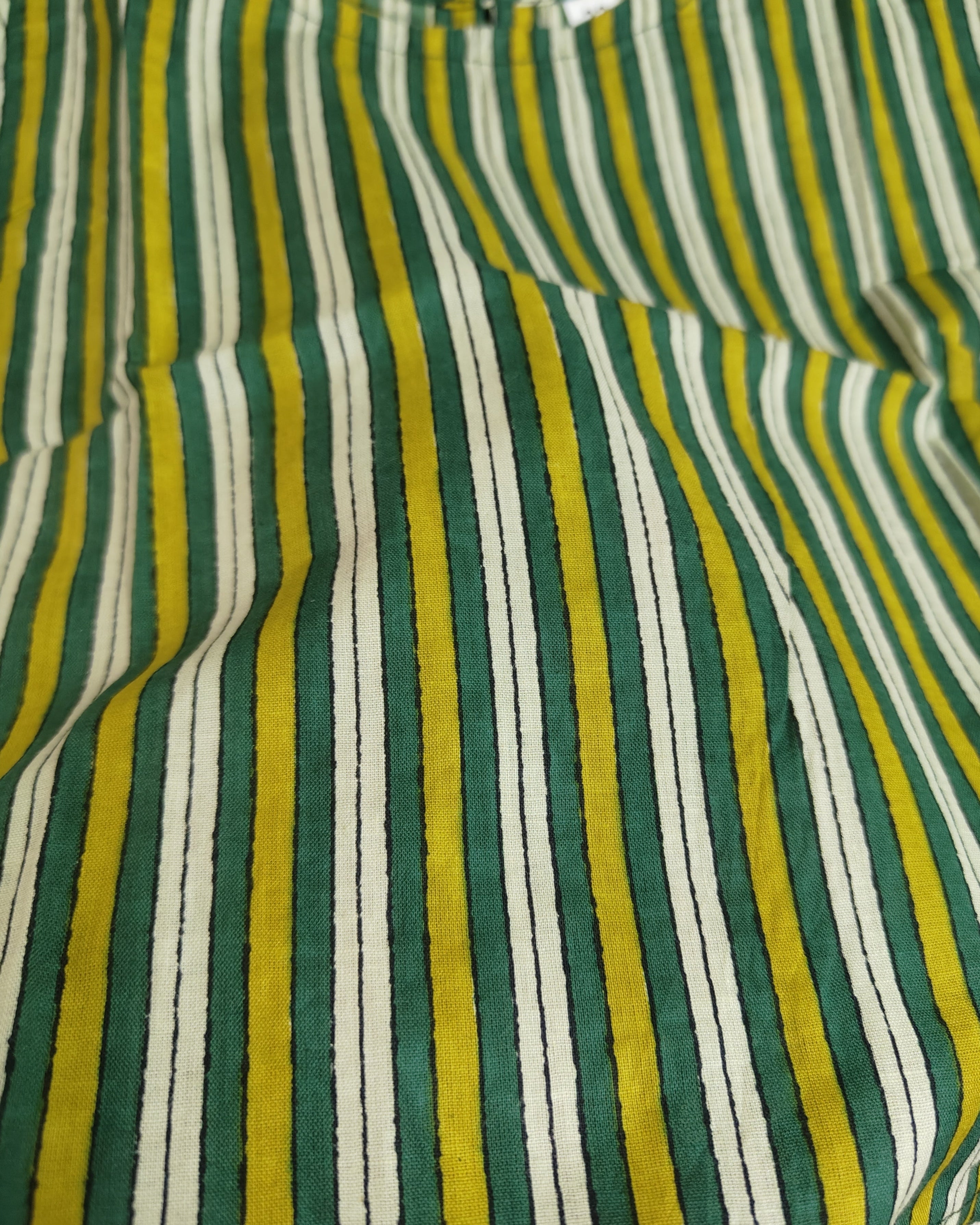 Striped pure cotton fabric in green white color