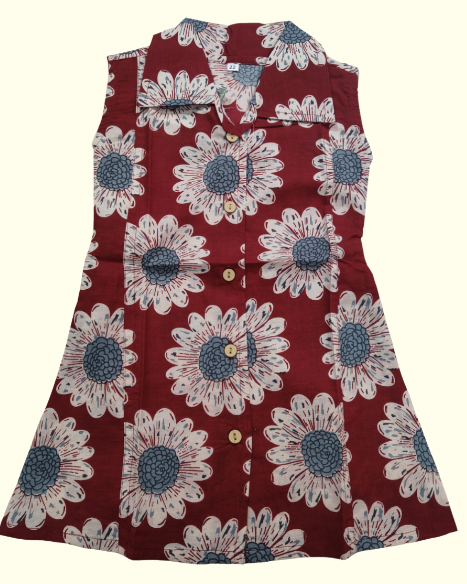 SnugBug Maroon daisy printed collared dress