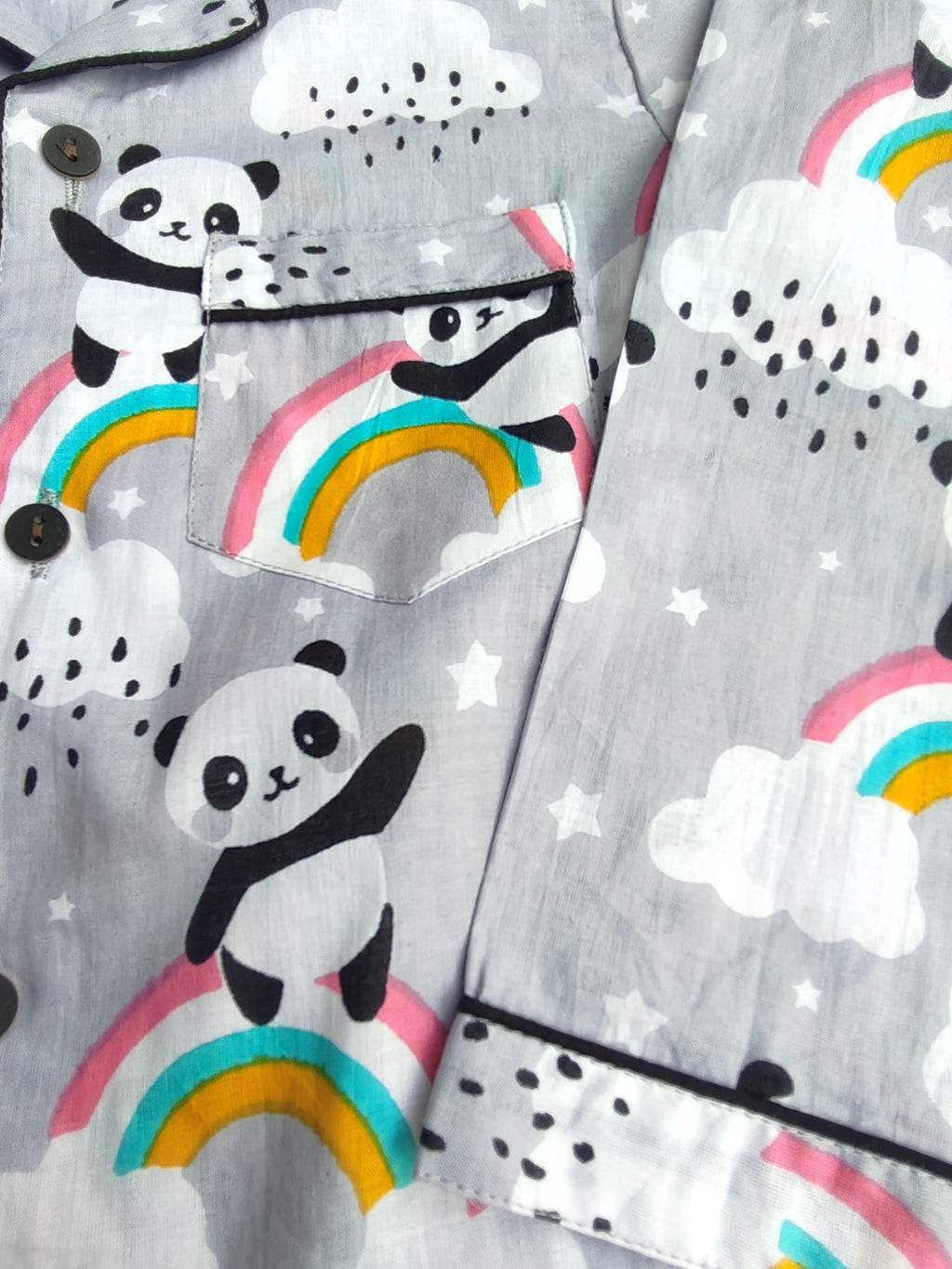 Kids Full Sleeve Night Wear | Panda Print Cotton Night Suit