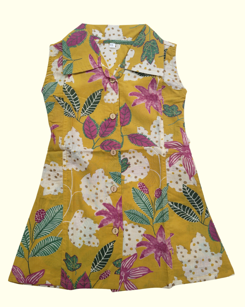 SnugBug Pure cotton Yellow Floral Dress