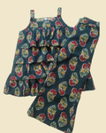 Aruvo pure cotton Green Strapped ruffled top with matching elasticated pant