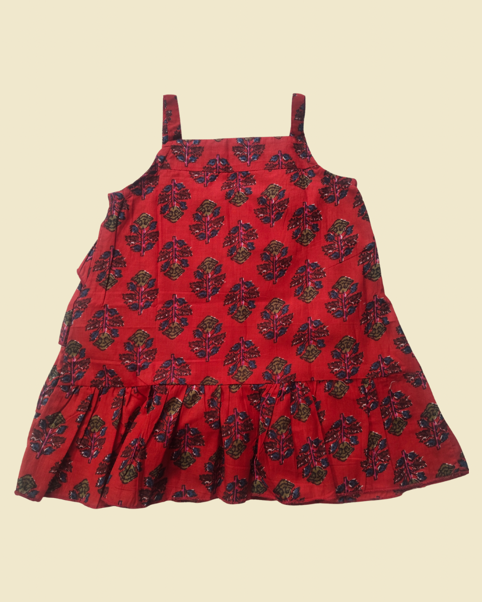 Aruvo Indo-western back side ruffled Top in dark red color and has strapped sleeve