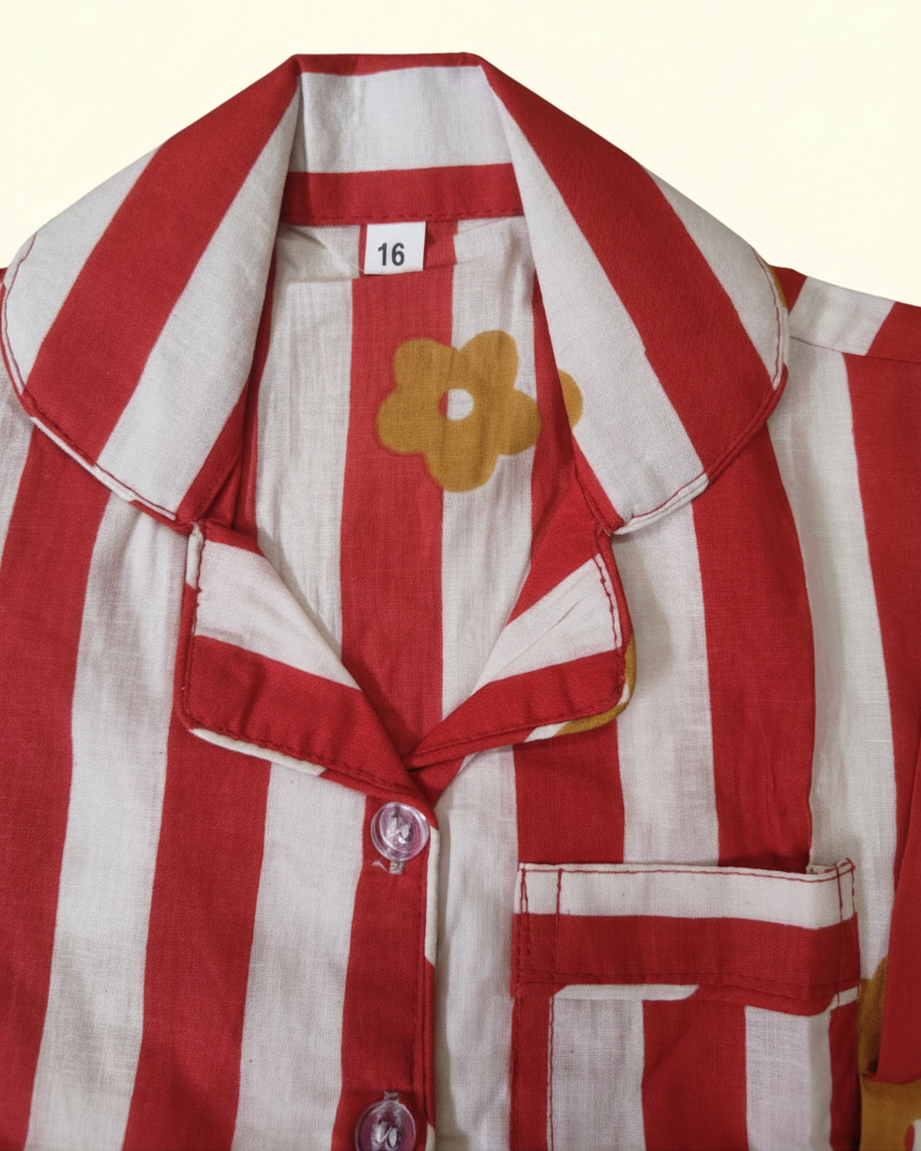 striped Red and White Premium Cotton fabric Full Sleeve Shirt's Collar